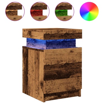 Noptiere, 2 buc cu LED lemn învechit 35x39x55 cm lemn prelucrat - Img 2