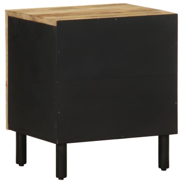 Noptiere, 2 buc., negru, 40x33,5x46 cm, lemn masiv mango brut - Img 5