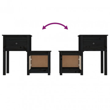 Noptiere, 2 buc., negru, 79,5x38x65,5 cm, lemn masiv de pin - Img 5