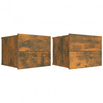 Noptiere, 2 buc., stejar fumuriu, 40x30x30 cm, lemn prelucrat - Img 2