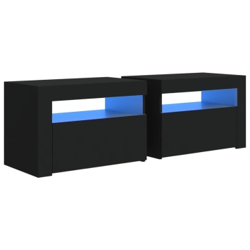 Noptiere cu LED-uri, 2 buc., negru, 60x35x40 cm - Img 2