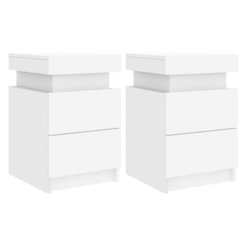 Noptiere cu lumini LED, 2 buc., alb, 35x39x55 cm - Img 2