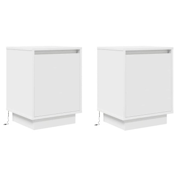 Noptiere cu lumini LED 2 buc Alb 38x34x50 cm - Img 3