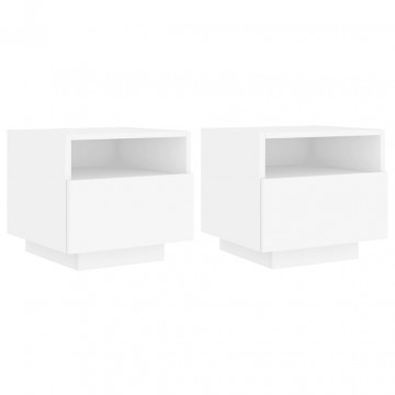 Noptiere cu lumini LED, 2 buc., alb, 40x39x37 cm - Img 2