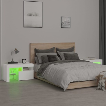 Noptiere cu lumini LED, 2 buc., alb, 70x36,5x40 cm - Img 8