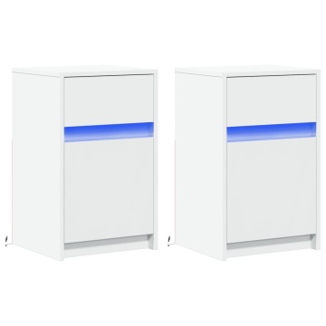 Noptiere cu lumini LED, 2 buc., alb, lemn prelucrat - Img 3