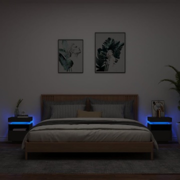 Noptiere cu lumini LED, 2 buc., negru, 40x39x48,5 cm - Img 2