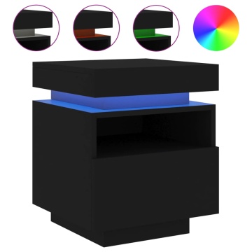 Noptiere cu lumini LED, 2 buc., negru, 40x39x48,5 cm - Img 8