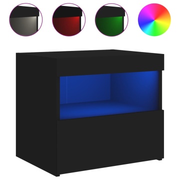 Noptiere cu lumini LED, 2 buc., negru, 50x40x45 cm - Img 5