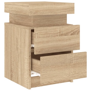 Noptiere cu lumini LED, 2 buc., stejar sonoma, 35x39x55 cm - Img 7