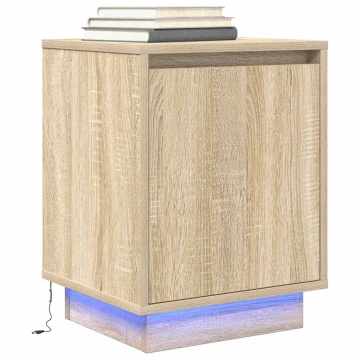 Noptiere cu lumini LED 2 buc Stejar Sonoma 38x34x50 cm - Img 5