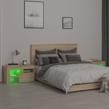 Noptiere cu lumini LED, 2 buc., stejar sonoma, 70x36,5x40 cm - Img 8