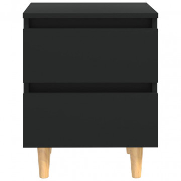 Noptiere cu picioare lemn masiv pin, 2 buc., negru, 40x35x50 cm - Img 8