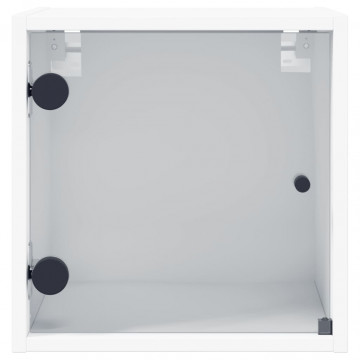 Noptiere cu uși din sticlă, 2 buc., alb, 35x37x35 cm - Img 6