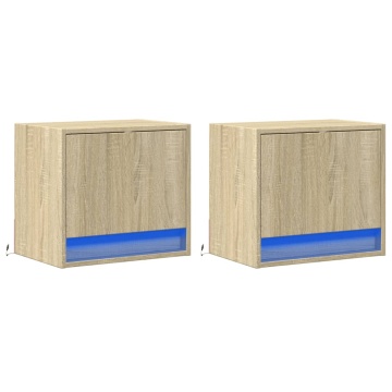 Noptiere montate pe perete cu lumini LED, 2 buc., stejar sonoma - Img 3