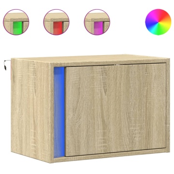 Noptiere montate pe perete cu lumini LED, 2 buc., stejar sonoma - Img 2