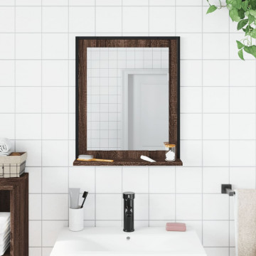 Oglindă baie cu raft stejar maro 50x12x60 cm lemn prelucrat - Img 3