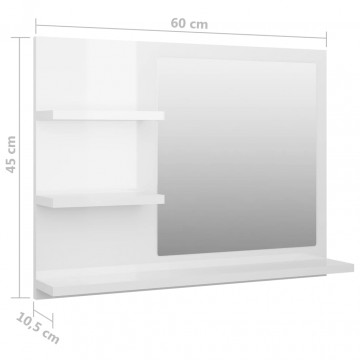 Oglindă de baie, alb extralucios, 60 x 10,5 x 45 cm, PAL - Img 6