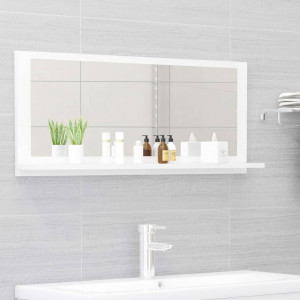 Oglindă de baie, alb extralucios, 90 x 10,5 x 37 cm, PAL - Img 1