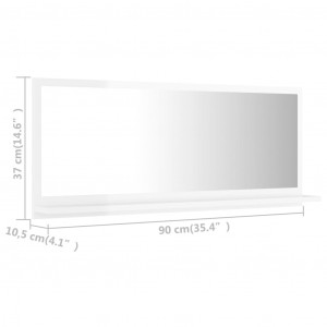 Oglindă de baie, alb extralucios, 90 x 10,5 x 37 cm, PAL - Img 6