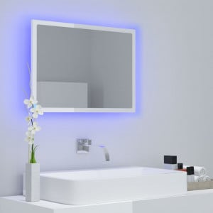 Oglindă de baie cu LED, alb extralucios, 60x8,5x37 cm, PAL - Img 3