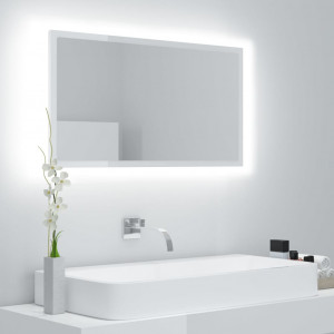Oglindă de baie cu LED, alb extralucios, 80x8,5x37 cm, PAL - Img 1