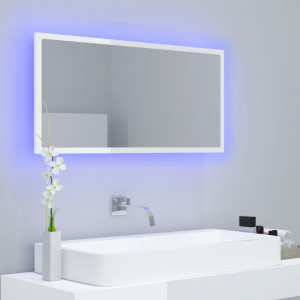 Oglindă de baie cu LED, alb extralucios, 90x8,5x37 cm, PAL - Img 8