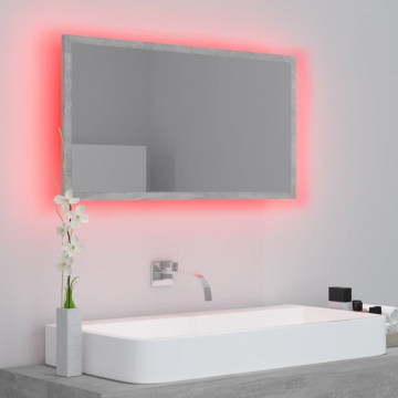 Oglindă de baie cu LED, gri beton, 80x8,5x37 cm, acril - Img 8