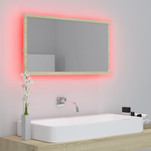 Oglindă de baie cu LED, stejar sonoma, 80x8,5x37 cm, PAL - Img 8