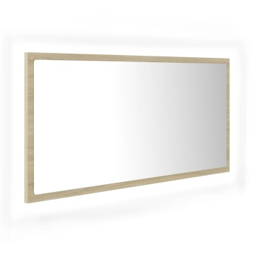 Oglindă de baie cu LED, stejar sonoma, 90x8,5x37 cm, acril - Img 2