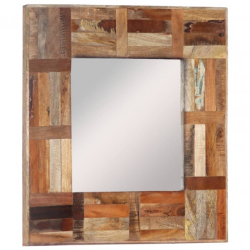 Oglindă de perete, 50x50 cm, lemn masiv reciclat - Img 1