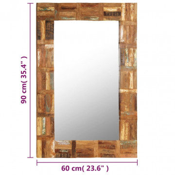 Oglindă de perete, 60 x 90 cm, lemn masiv reciclat - Img 4