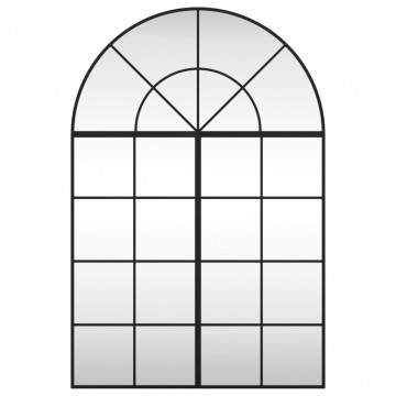 Oglindă de perete, negru, 80x120 cm, arcuită, fier - Img 3