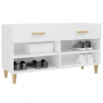 Pantofar, alb extralucios, 102x35x55 cm, lemn compozit - Img 4