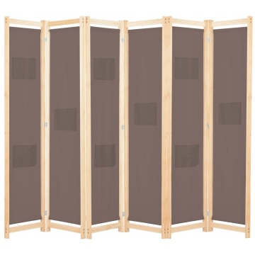 Paravan cameră cu 6 panouri, maro, 240x170x4cm, material textil - Img 1