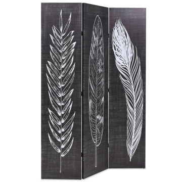 Paravan cameră pliabil, negru&alb, 120 x 170 cm, imprimeu pene - Img 2