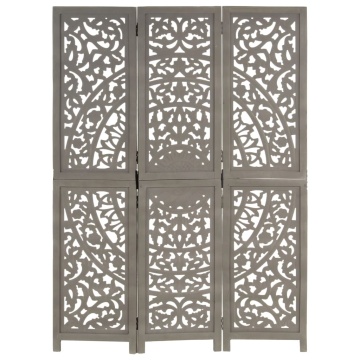 Paravan cameră sculptat manual 3 panouri gri 120x165 cm mango - Img 9