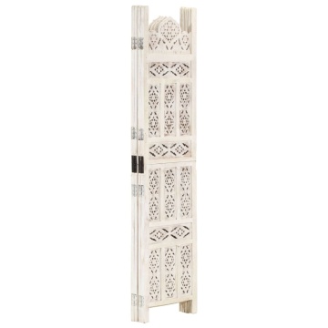 Paravan cameră sculptat manual, 4 panouri, alb 160x165 cm mango - Img 2