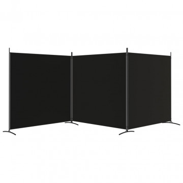 Paravan de cameră cu 3 panouri, negru, 525x180 cm, textil - Img 4