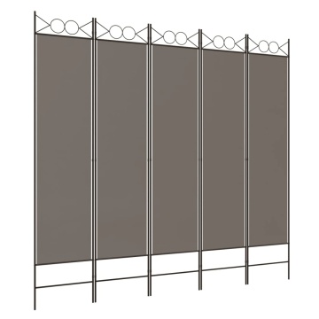Paravan de cameră cu 5 panouri, antracit, 200x200 cm, textil - Img 2
