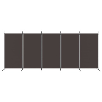 Paravan de cameră cu 5 panouri, maro, 433x180 cm, textil - Img 3