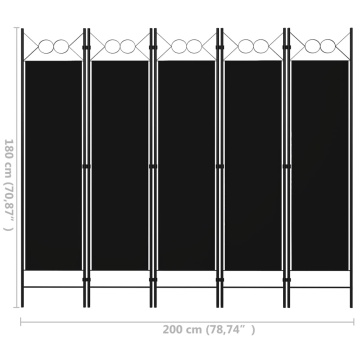 Paravan de cameră cu 5 panouri, negru, 200 x 180 cm - Img 5
