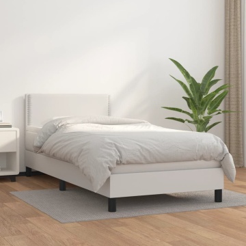 Pat box spring cu saltea, alb, 90x200 cm, piele ecologică - Img 1