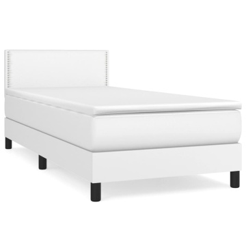 Pat box spring cu saltea, alb, 90x200 cm, piele ecologică - Img 2