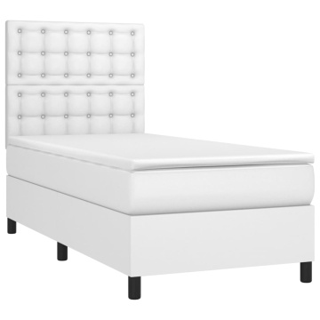 Pat box spring cu saltea, alb, 90x200 cm, piele ecologică - Img 3
