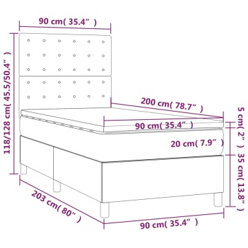 Pat box spring cu saltea, alb, 90x200 cm, piele ecologică - Img 5