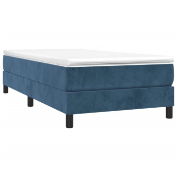 Pat box spring cu saltea, albastru închis, 90x190 cm, catifea - Img 3