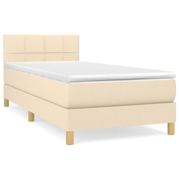 Pat box spring cu saltea, crem, 100x200 cm, textil - Img 2