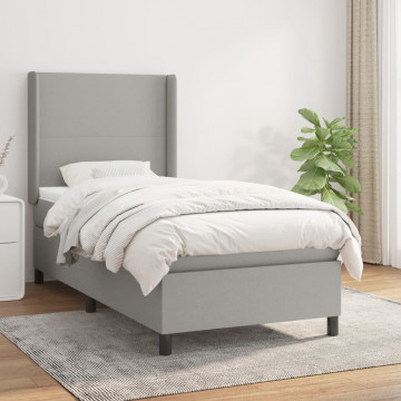 Pat box spring cu saltea, gri deschis, 100x200 cm, textil - Img 1