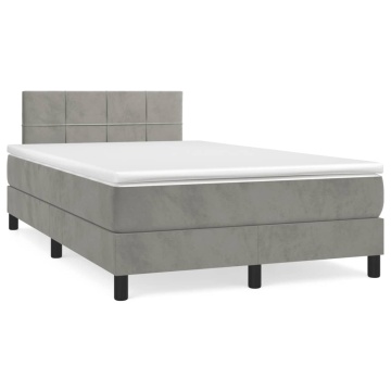 Pat box spring cu saltea, gri deschis, 120x200 cm, catifea - Img 2
